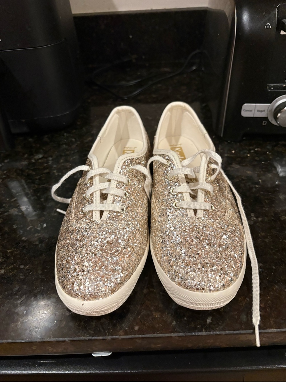 Glitter Keds Lace-Up Sneakers in Gold